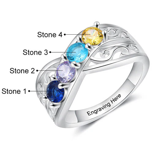 Silver Plated 4 Birthstone Filigree Crossover Ring - Image 4
