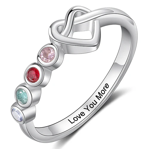 Silver Plated 4 Birthstone Love Knot Ring - Image 2