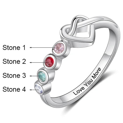 Silver Plated 4 Birthstone Love Knot Ring - Image 3