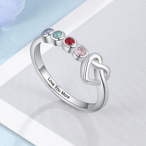 Silver Plated 4 Birthstone Love Knot Ring - Image 6