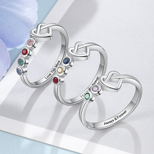 Silver Plated 4 Birthstone Love Knot Ring - Image 7