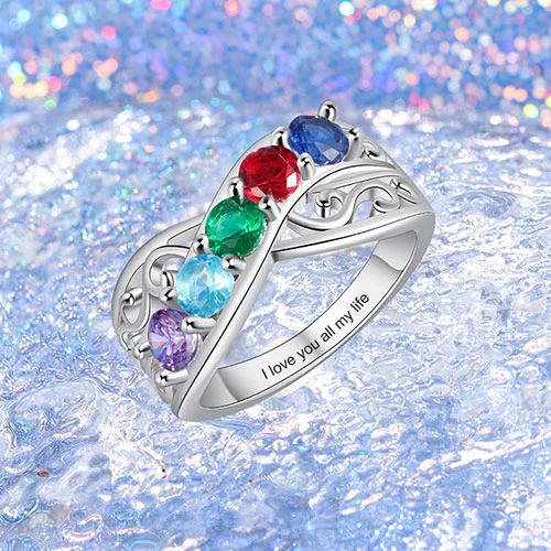 Silver Plated 5 Birthstone Filigree Crossover Ring - Image 4