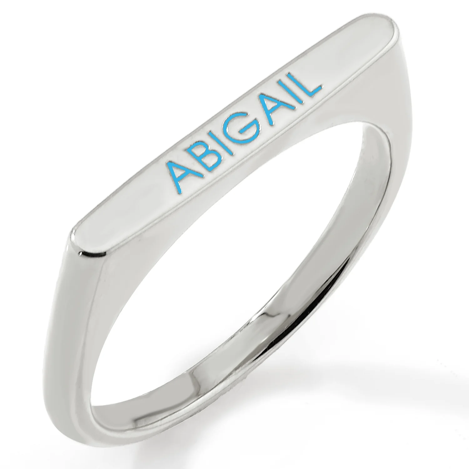 Silver Plated Birthmonth Enamel Name Rectangular Stackable Ring - Image 4