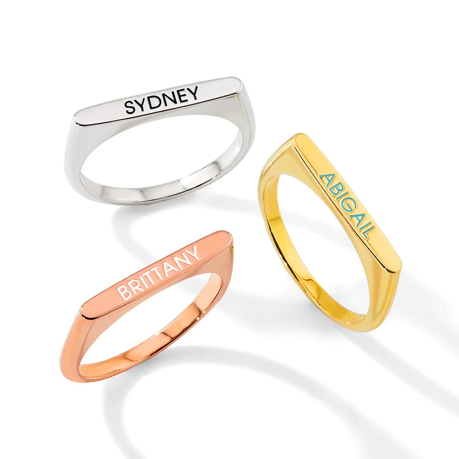Silver Plated Birthmonth Enamel Name Rectangular Stackable Ring - Image 5