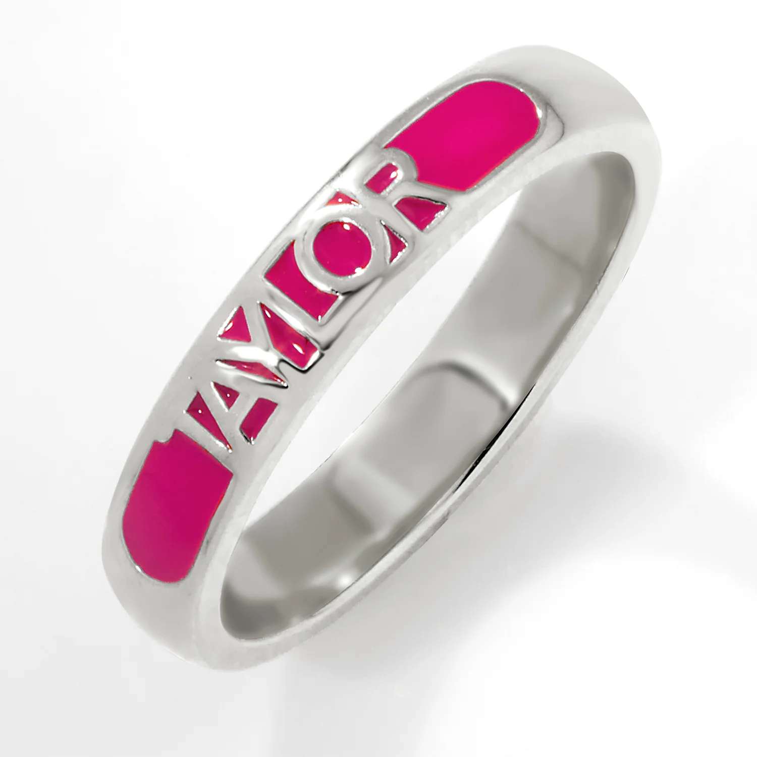 Silver Plated Birthmonth Enamel Name Rounded Band Ring - Image 4