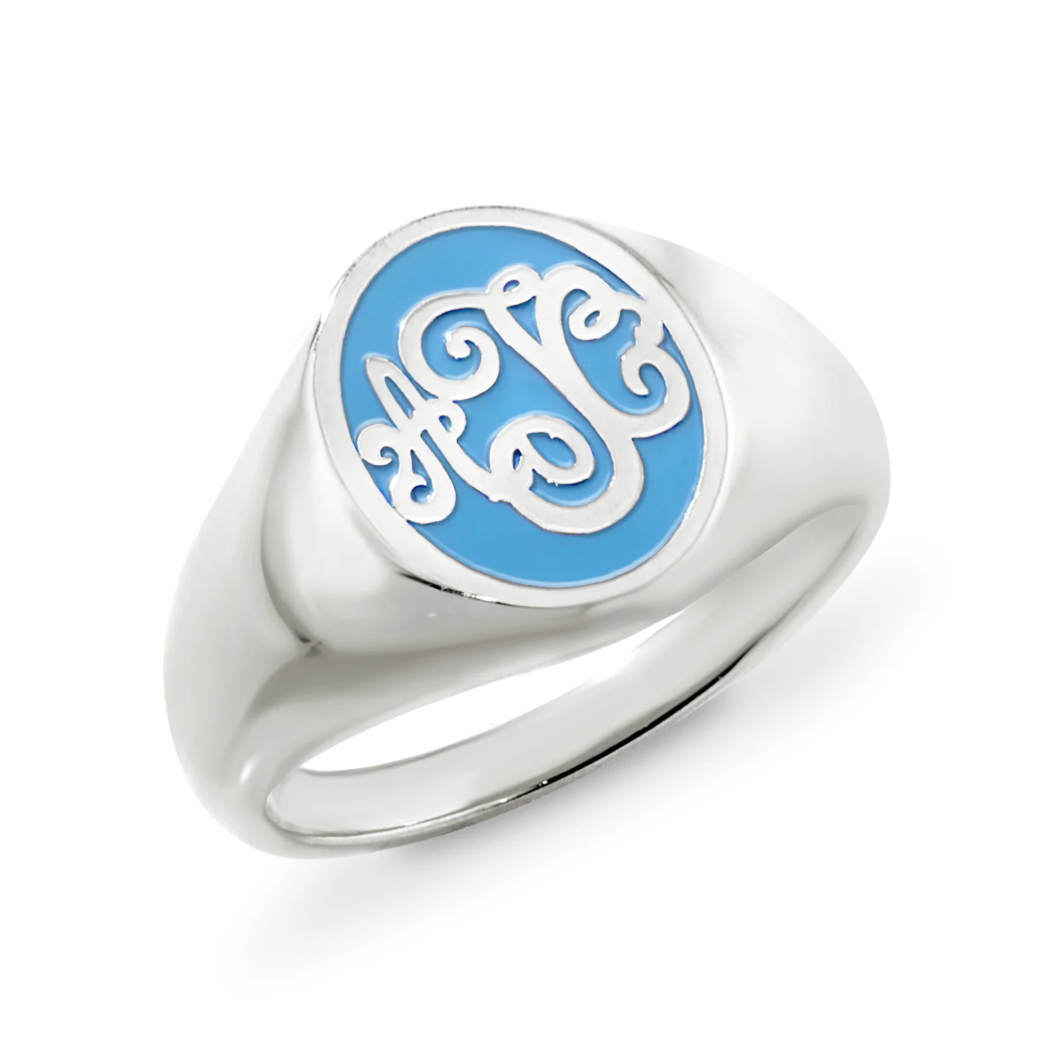 Silver Plated Birthmonth Enamel Script Monogram Signet Ring - Image 4
