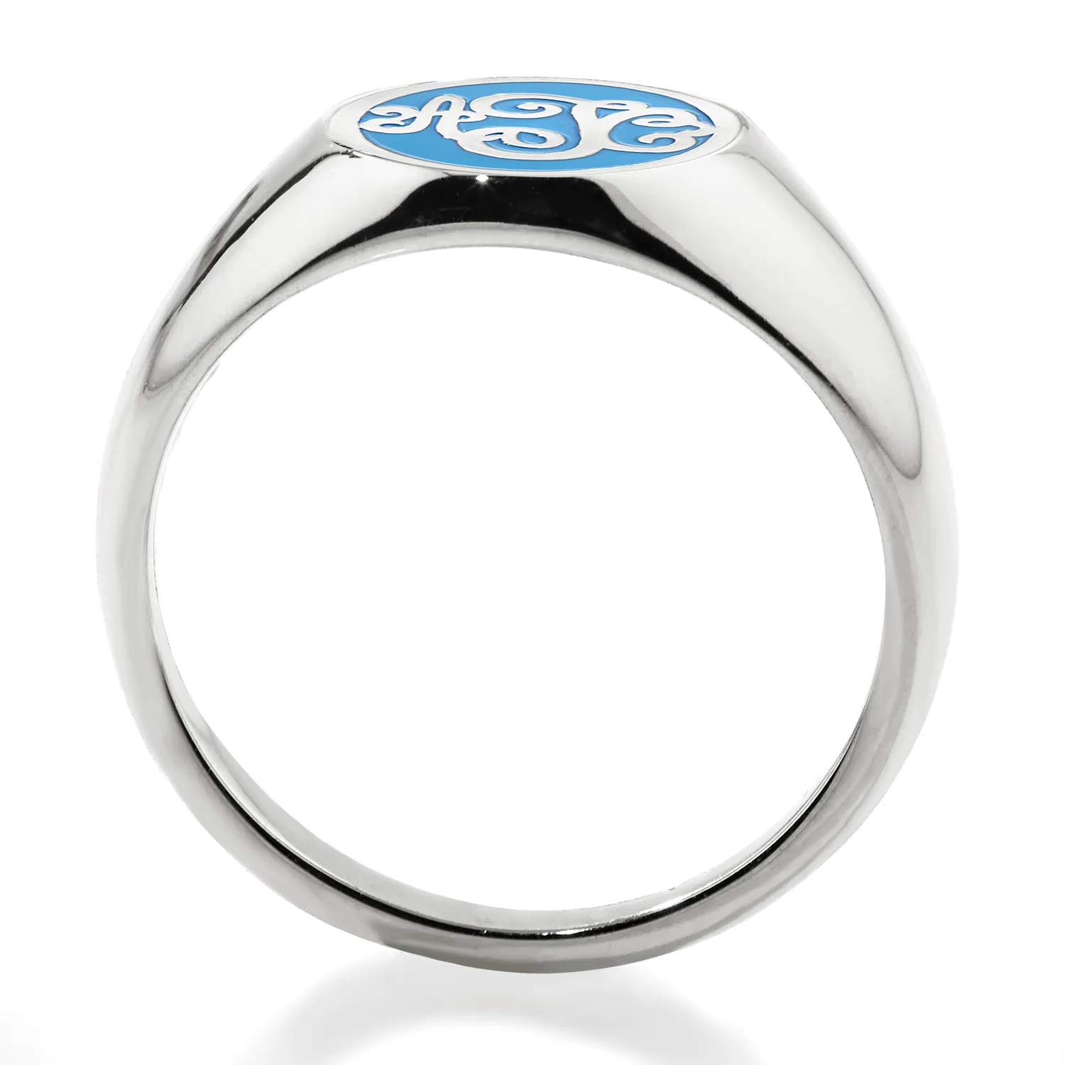 Silver Plated Birthmonth Enamel Script Monogram Signet Ring - Image 5