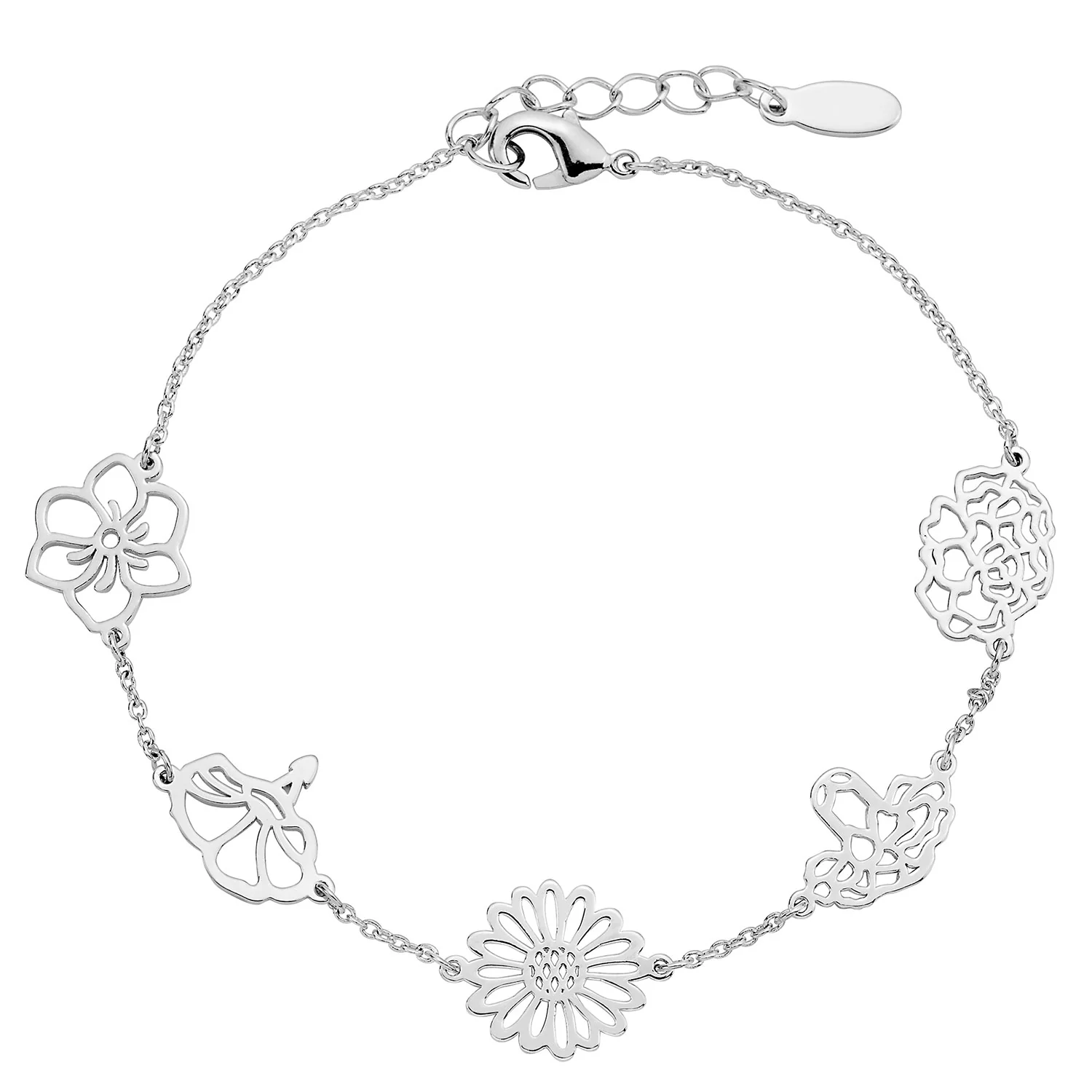 Silver Plated Birthmonth Flower Station Bracelet - Image 2