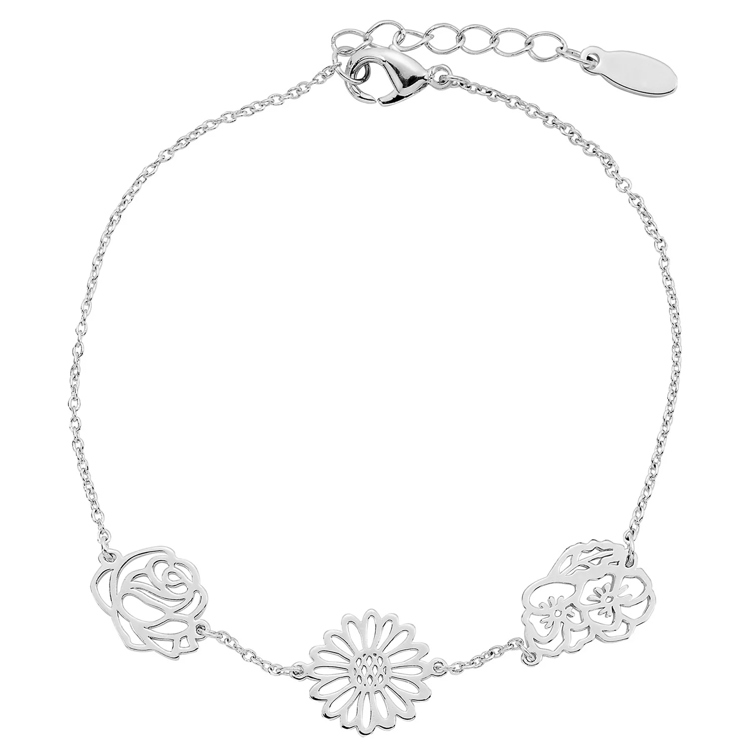 Silver Plated Birthmonth Flower Station Bracelet - Image 3
