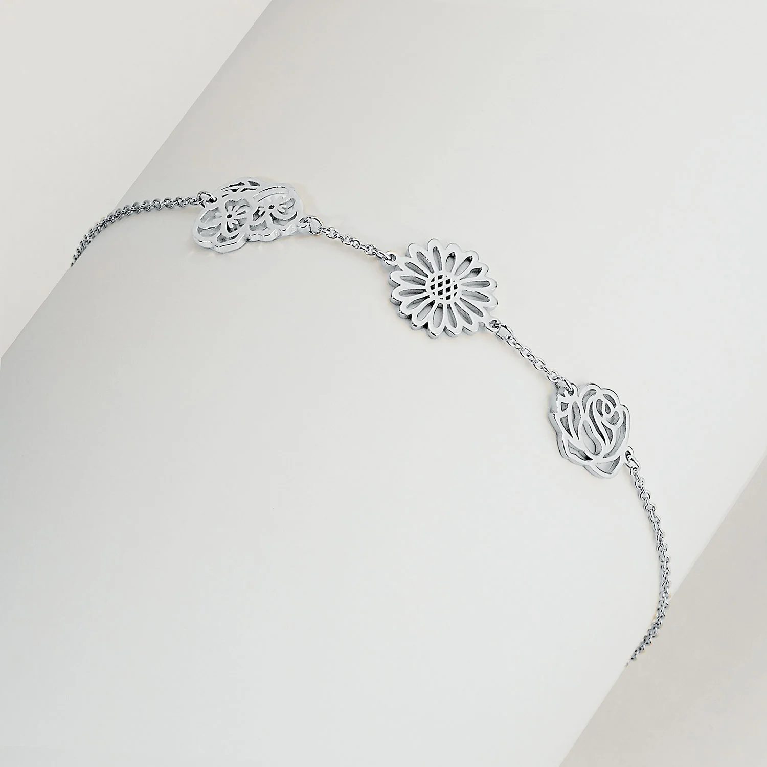 Silver Plated Birthmonth Flower Station Bracelet - Image 4