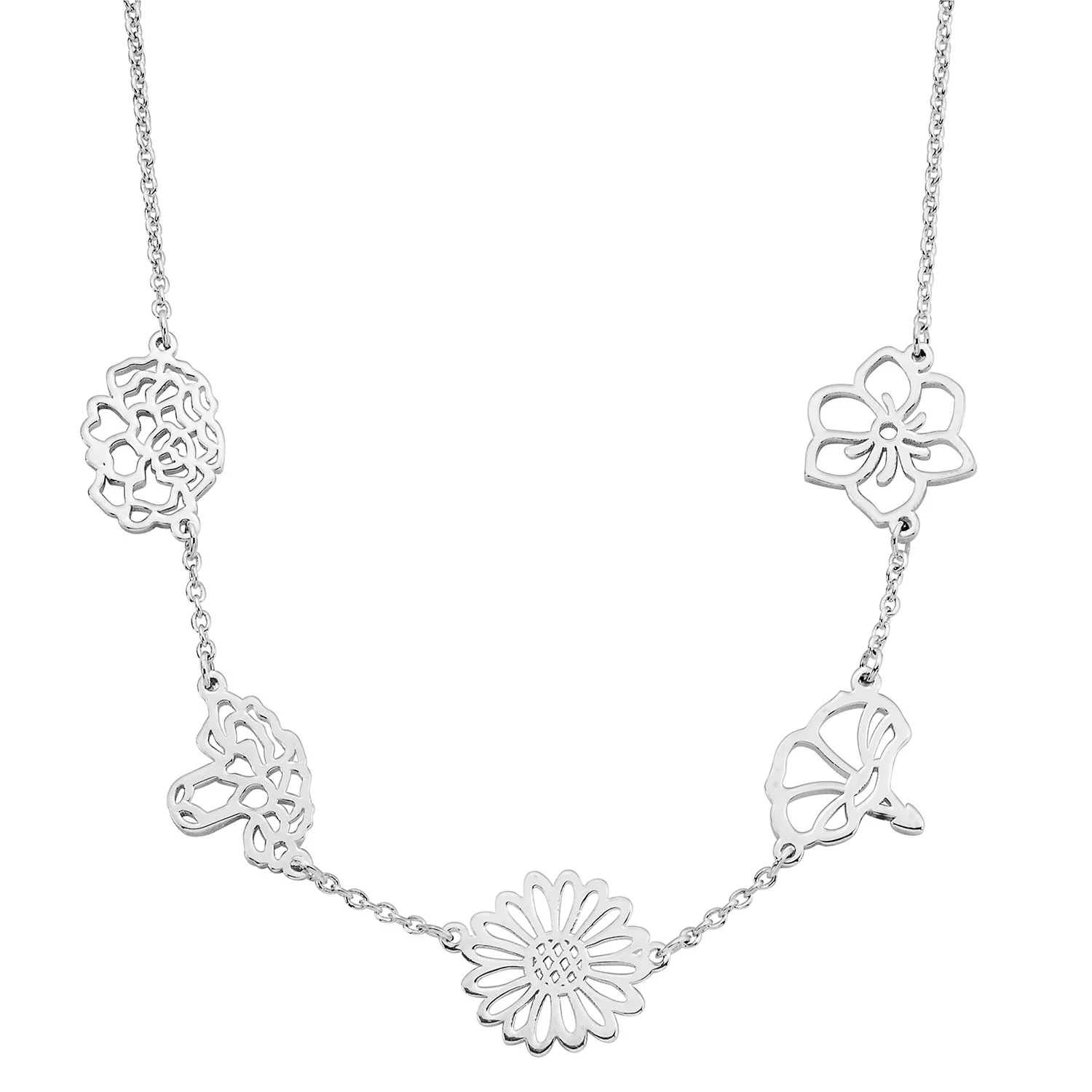 Silver Plated Birthmonth Flower Station Necklace - Image 3