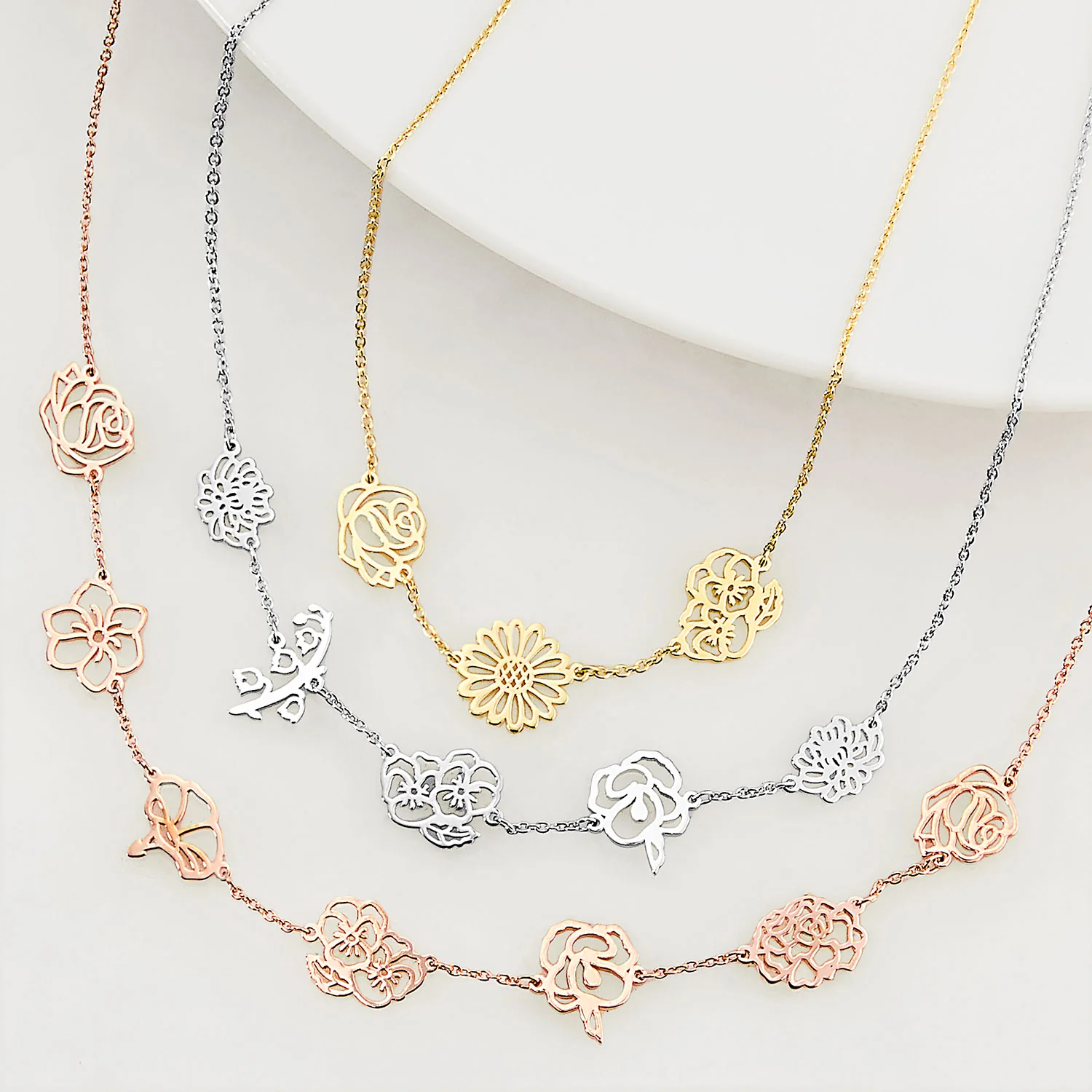 Silver Plated Birthmonth Flower Station Necklace - Image 5