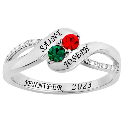 Silver Plated Birthstone Bypass Diamond Accent Class Ring