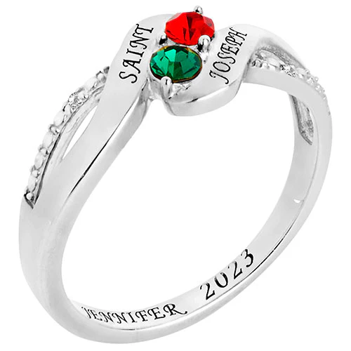 Silver Plated Birthstone Bypass Diamond Accent Class Ring - Image 2