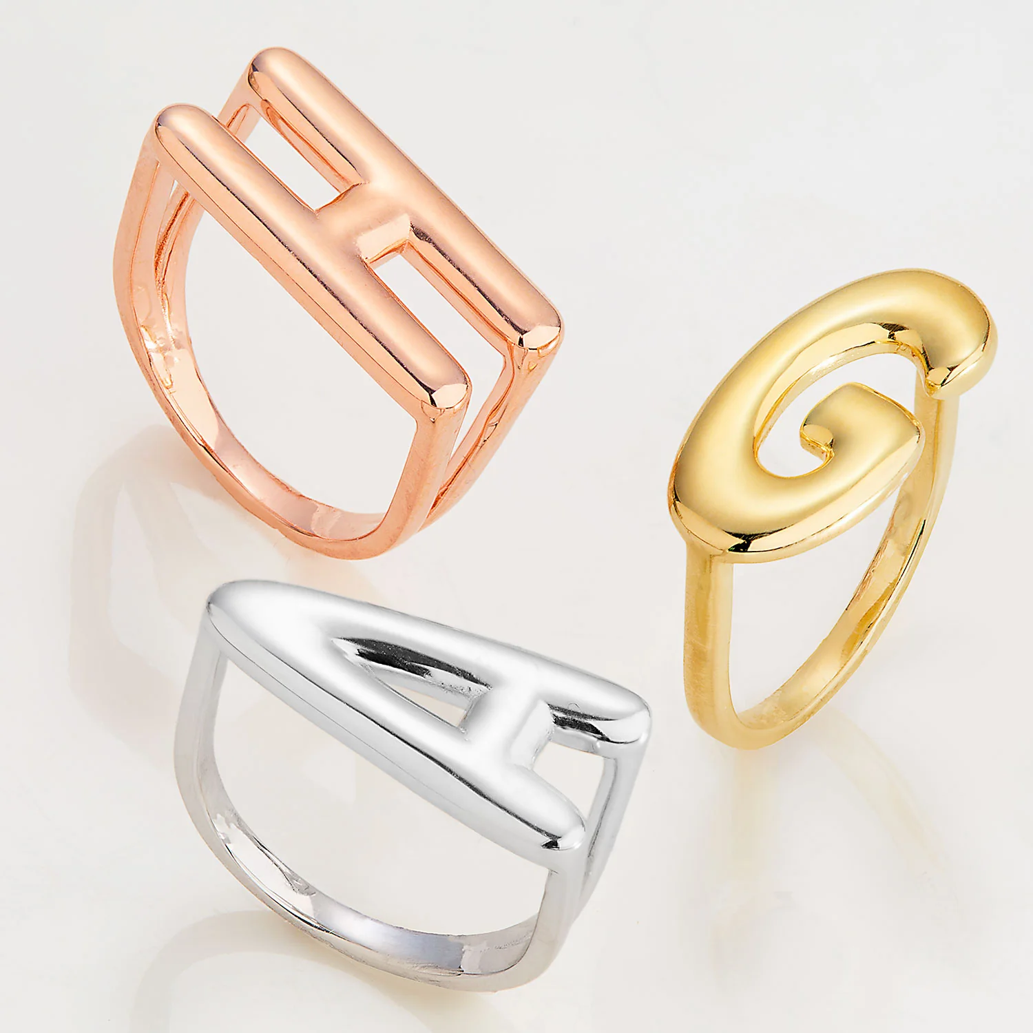 Silver Plated Bold Balloon Letter Horizontal Initial Ring - Image 5