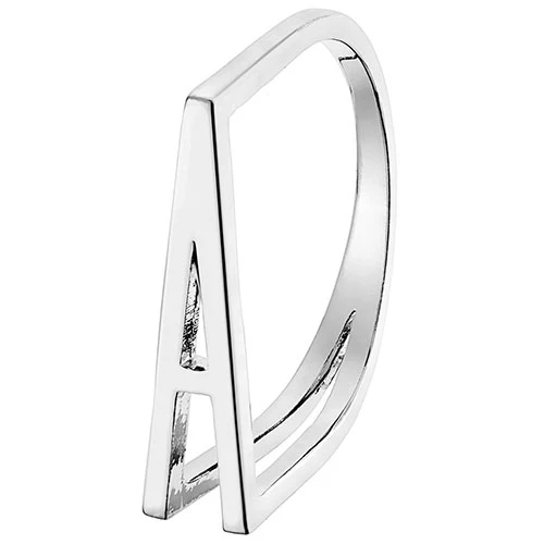 Silver Plated Bold Horizontal Initial Ring with Free Hoop Earrings - Image 4