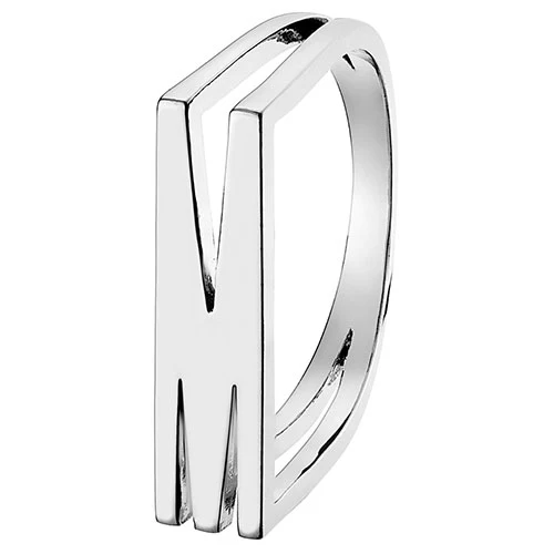 Silver Plated Bold Horizontal Initial Ring with Free Hoop Earrings - Image 8