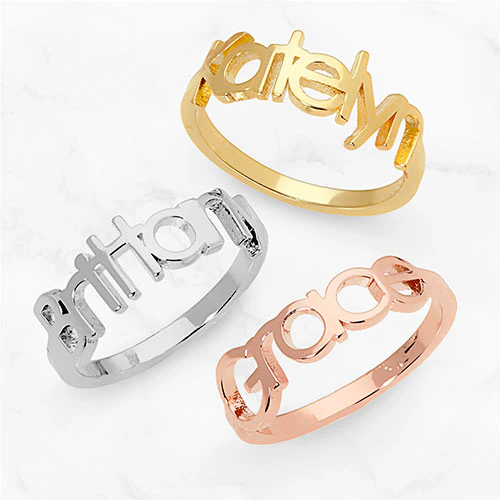 Silver Plated Century Gothic Cutout Name Ring - Image 4