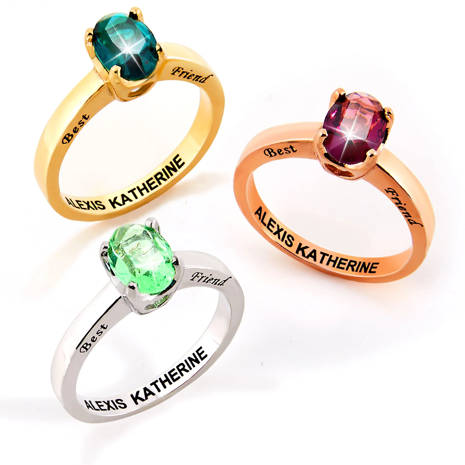 Silver Plated Oval Birthstone “Close to Your Heart” Solitaire Ring - Image 3