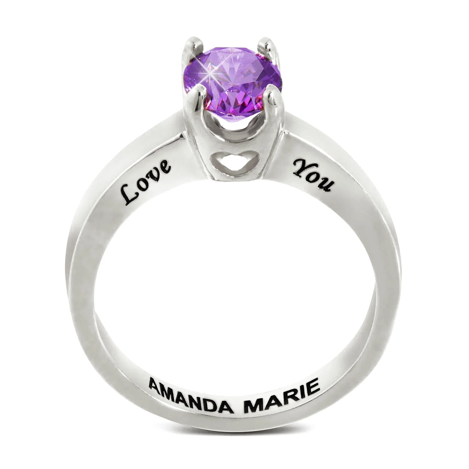 Silver Plated Round Birthstone “Close to Your Heart” Solitaire Ring - Image 2