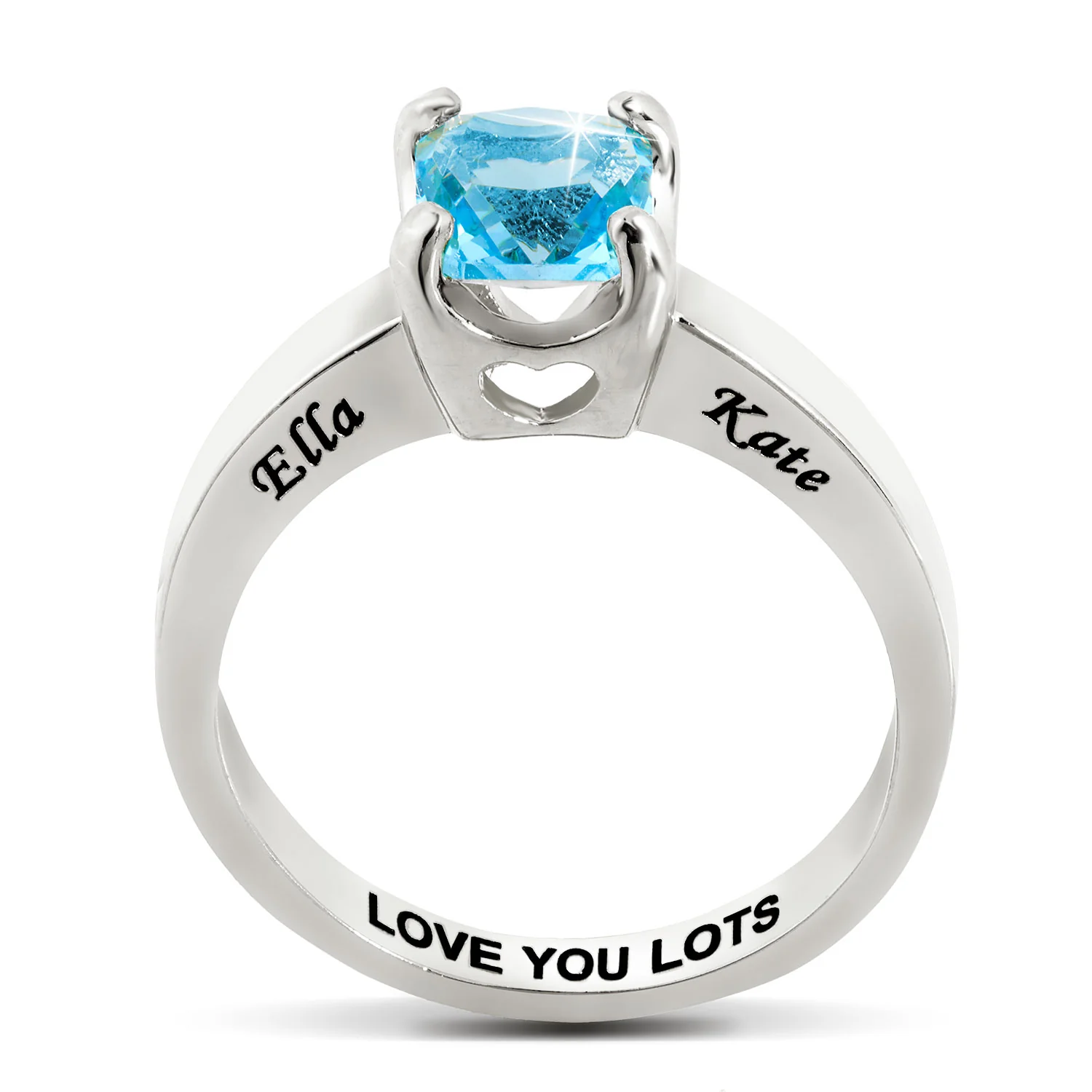 Silver Plated Square Birthstone “Close to Your Heart” Solitaire Ring - Image 2