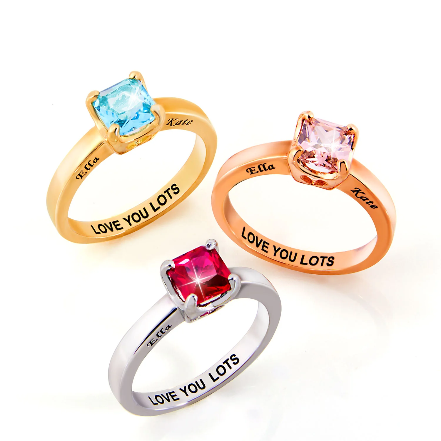 Silver Plated Square Birthstone “Close to Your Heart” Solitaire Ring - Image 3