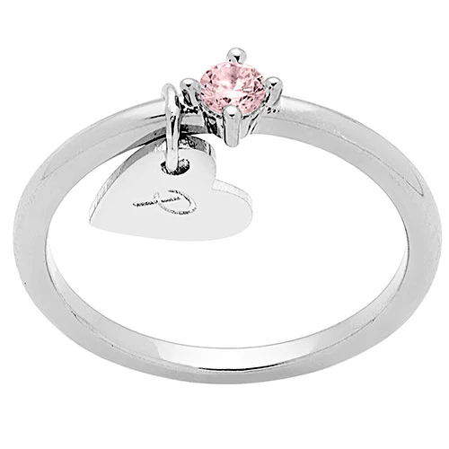 Silver Plated Dainty Heart Charm Ring with Birthstone - Image 6