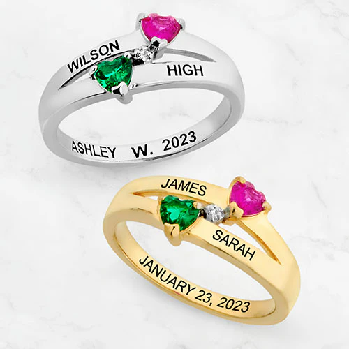 Silver Plated Double Birthstone Heart Diamond Accent Class Ring - Image 4