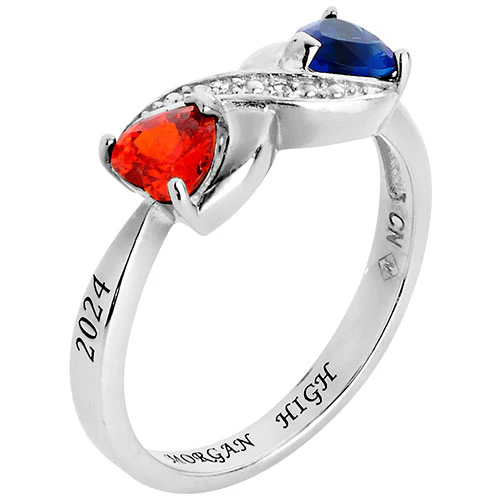 Silver Plated Double Birthstone Heart Infinity Diamond Accent Class Ring - Image 2