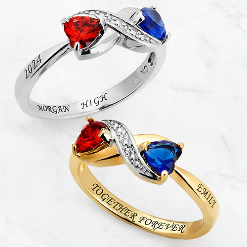 Silver Plated Double Birthstone Heart Infinity Diamond Accent Class Ring - Image 4