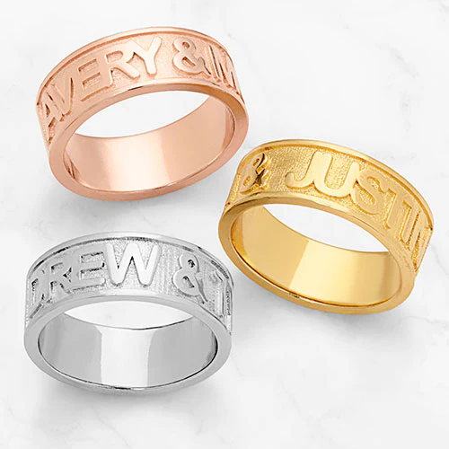 Silver Plated Embossed Double Name Band Ring - Image 3