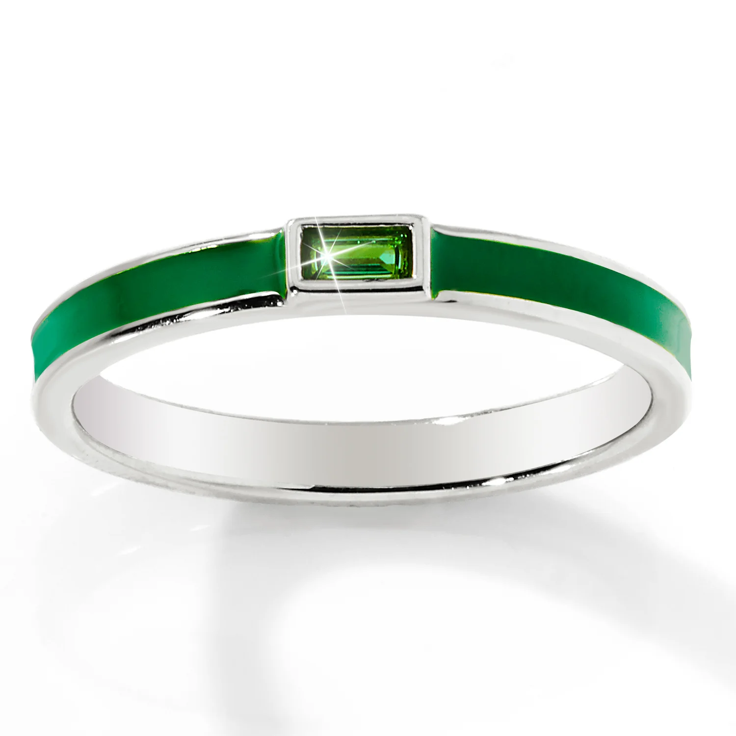 Silver Plated Enamel and Birthstone Stackable Band Ring