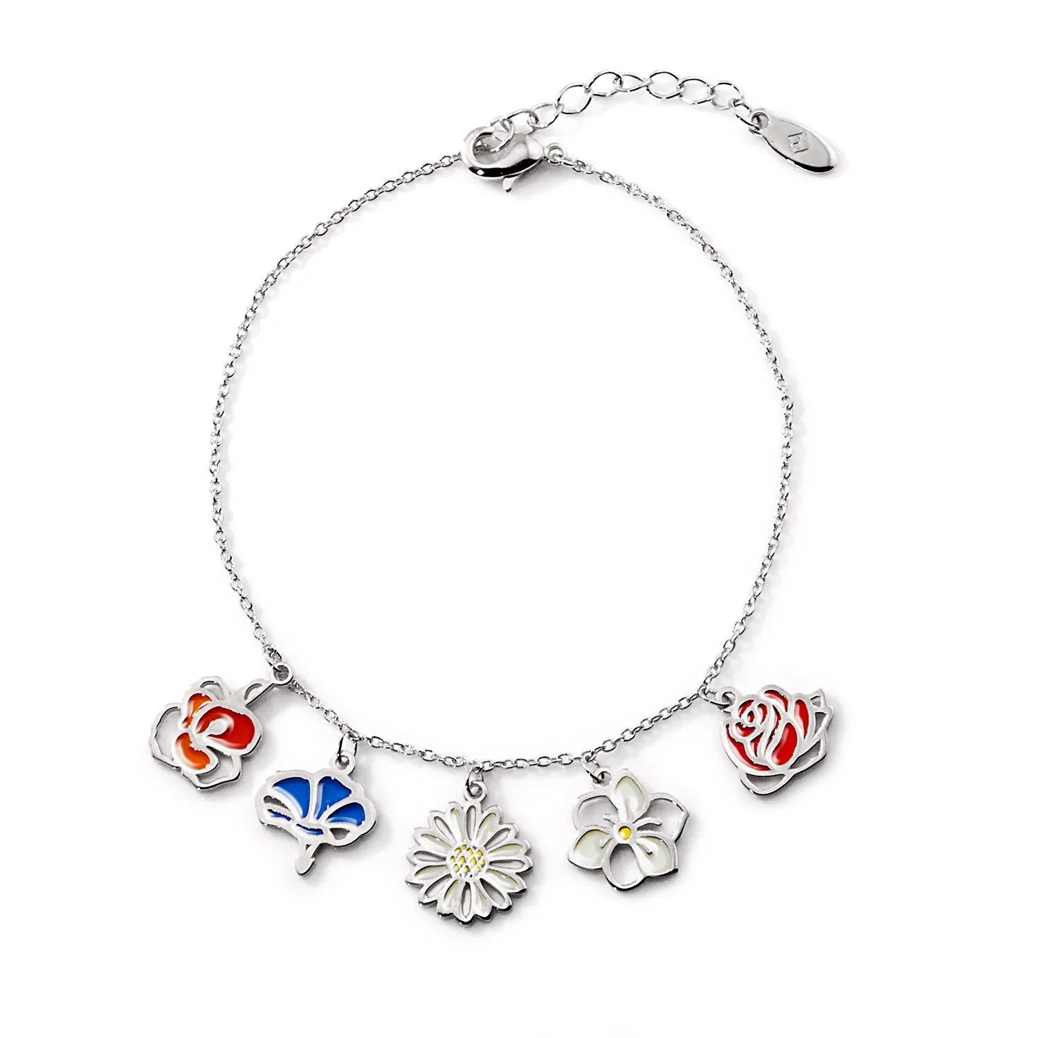 Silver Plated Enamel Birth Month Flower Charm Bracelet