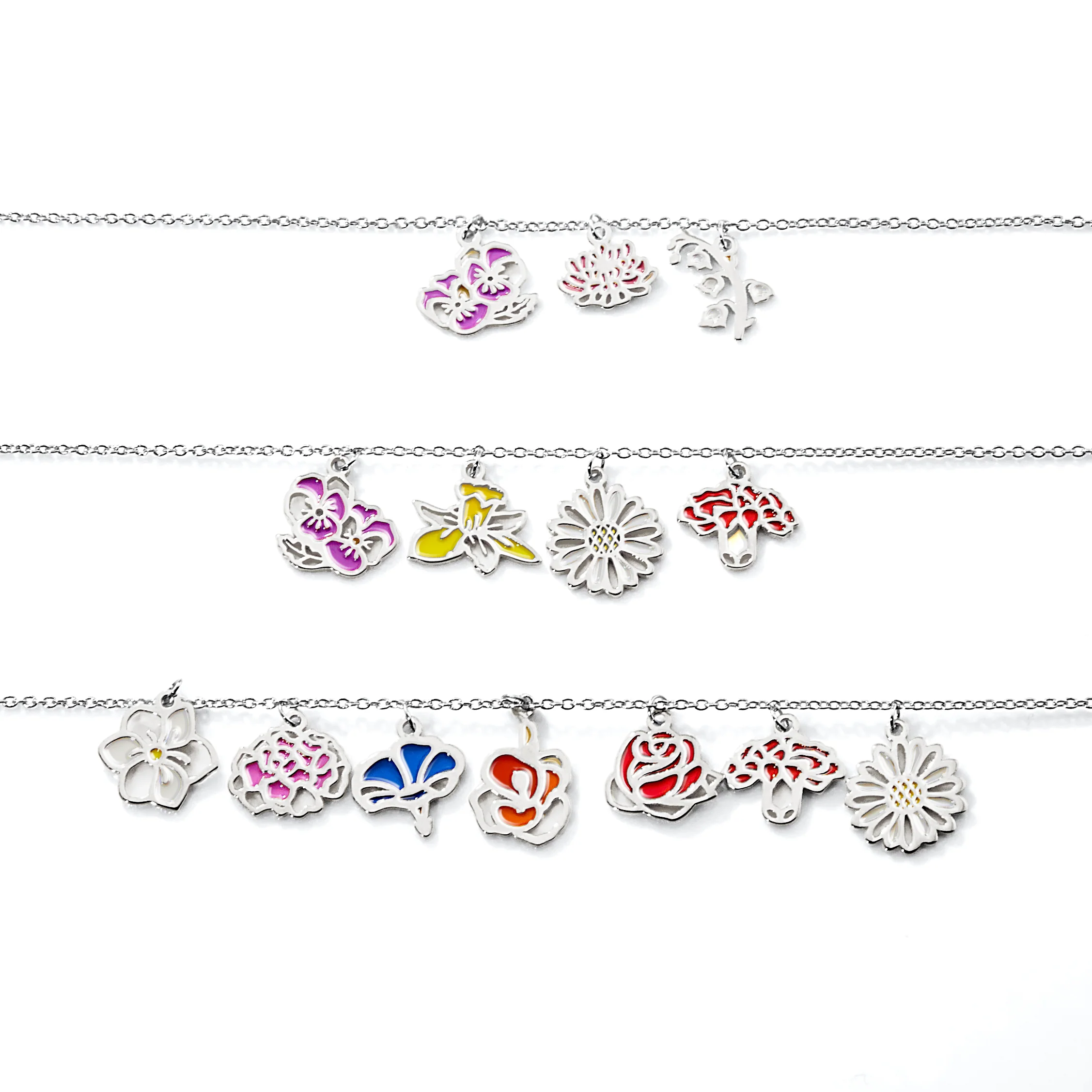 Silver Plated Enamel Birth Month Flower Charm Bracelet - Image 3