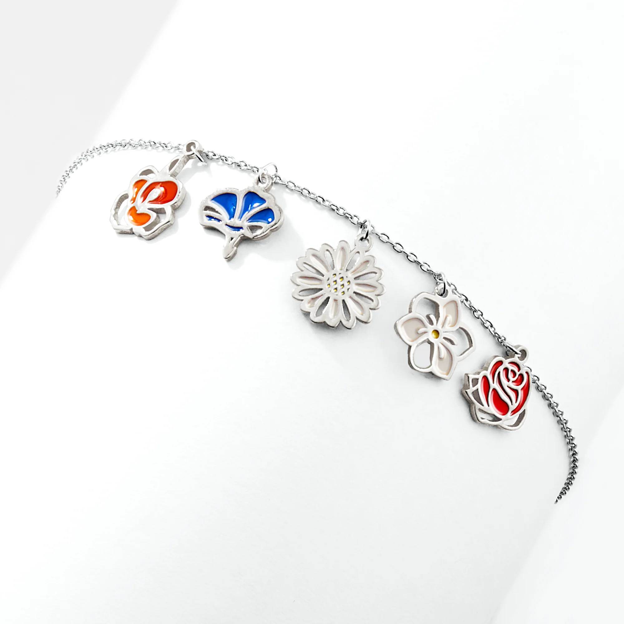 Silver Plated Enamel Birth Month Flower Charm Bracelet - Image 5