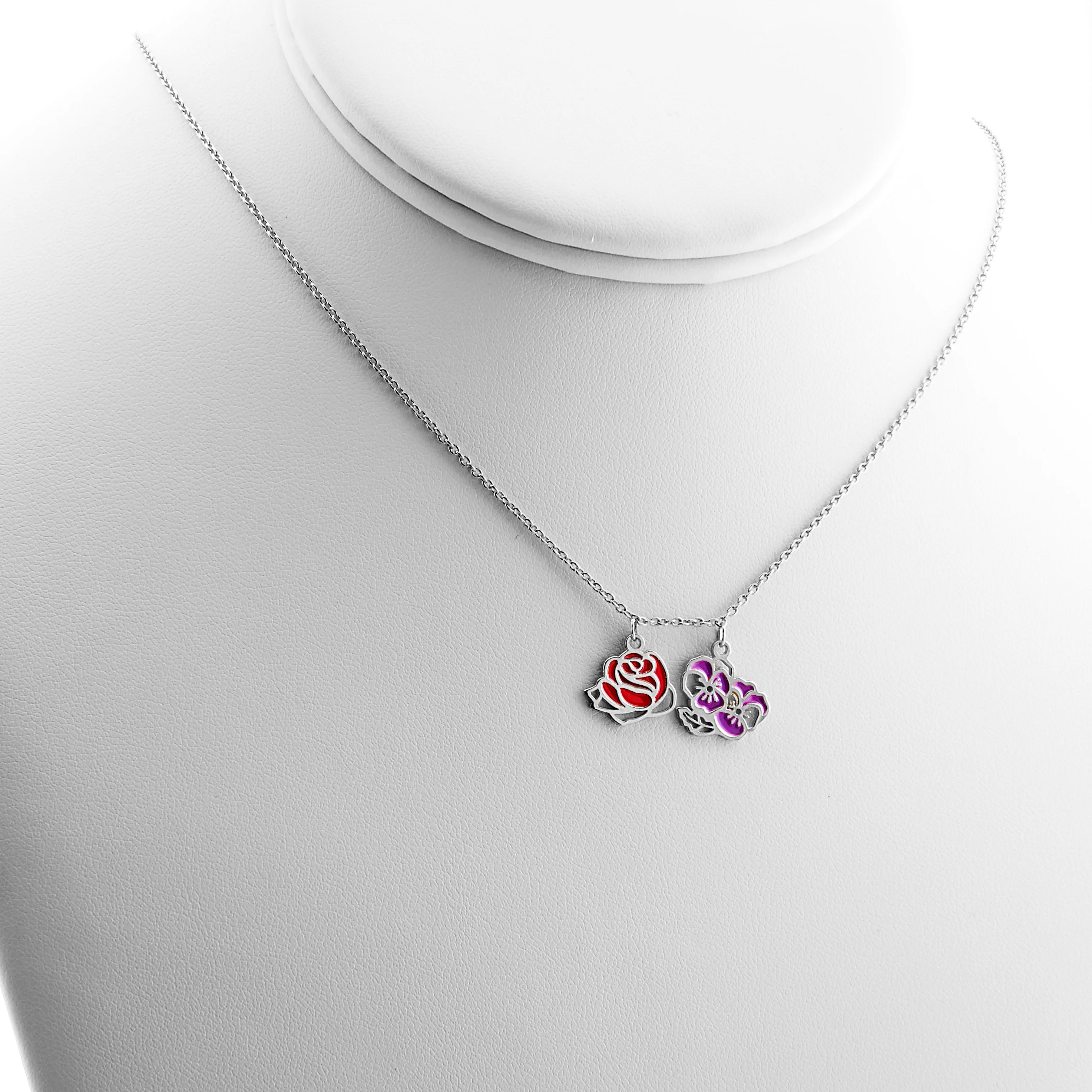 Silver Plated Enamel Birth Month Flower Charm Necklace - Image 4