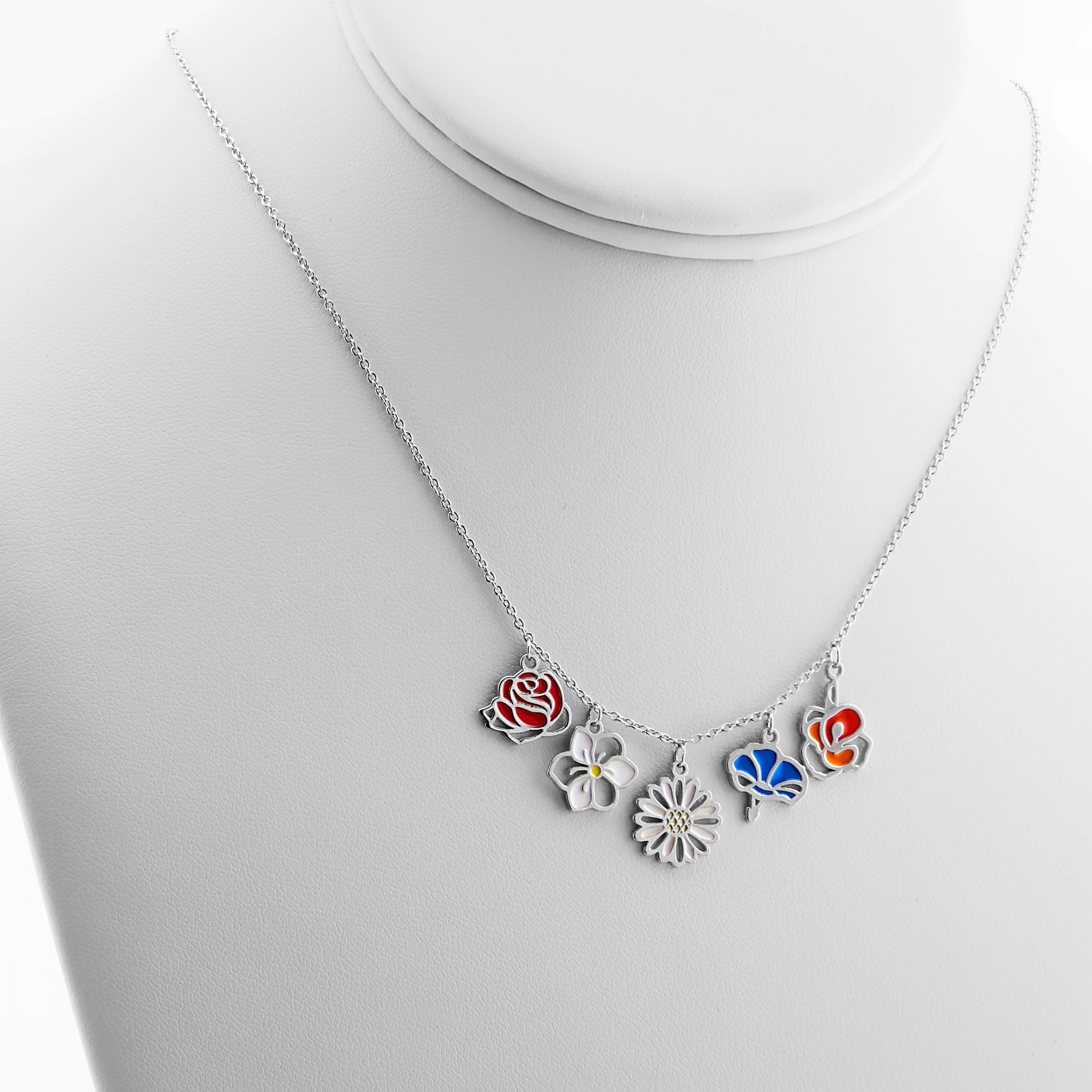 Silver Plated Enamel Birth Month Flower Charm Necklace - Image 6