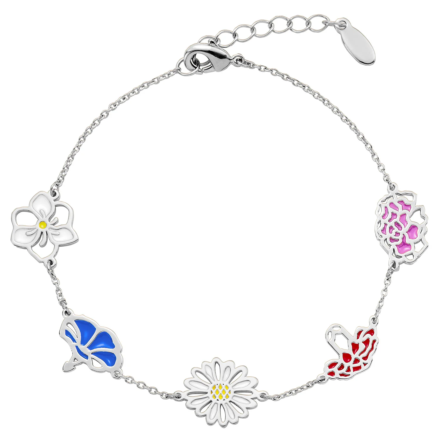 Silver Plated Enamel Birthmonth Flower Station Bracelet - Image 3