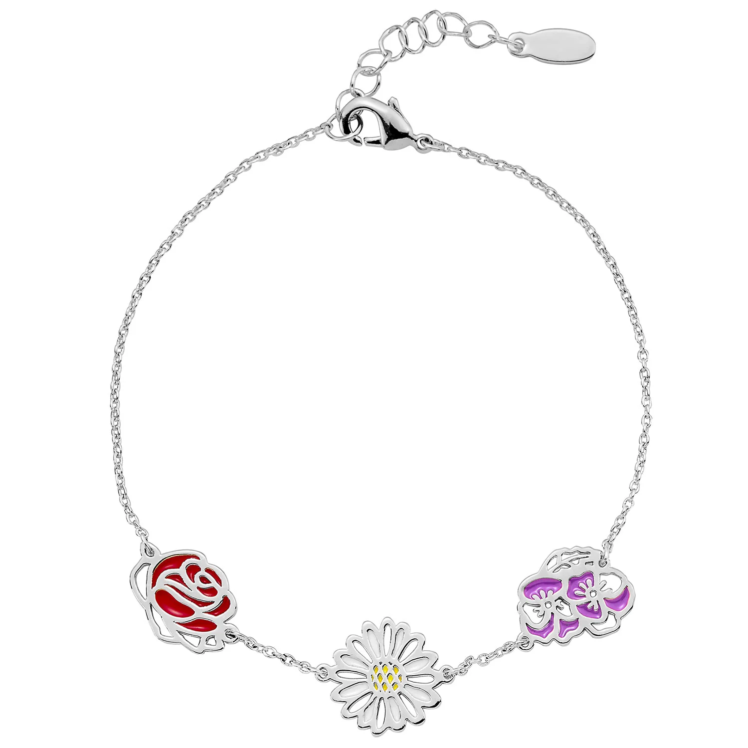 Silver Plated Enamel Birthmonth Flower Station Bracelet - Image 4
