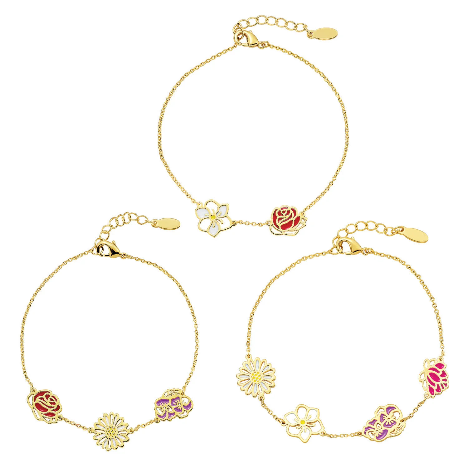 Silver Plated Enamel Birthmonth Flower Station Bracelet - Image 6