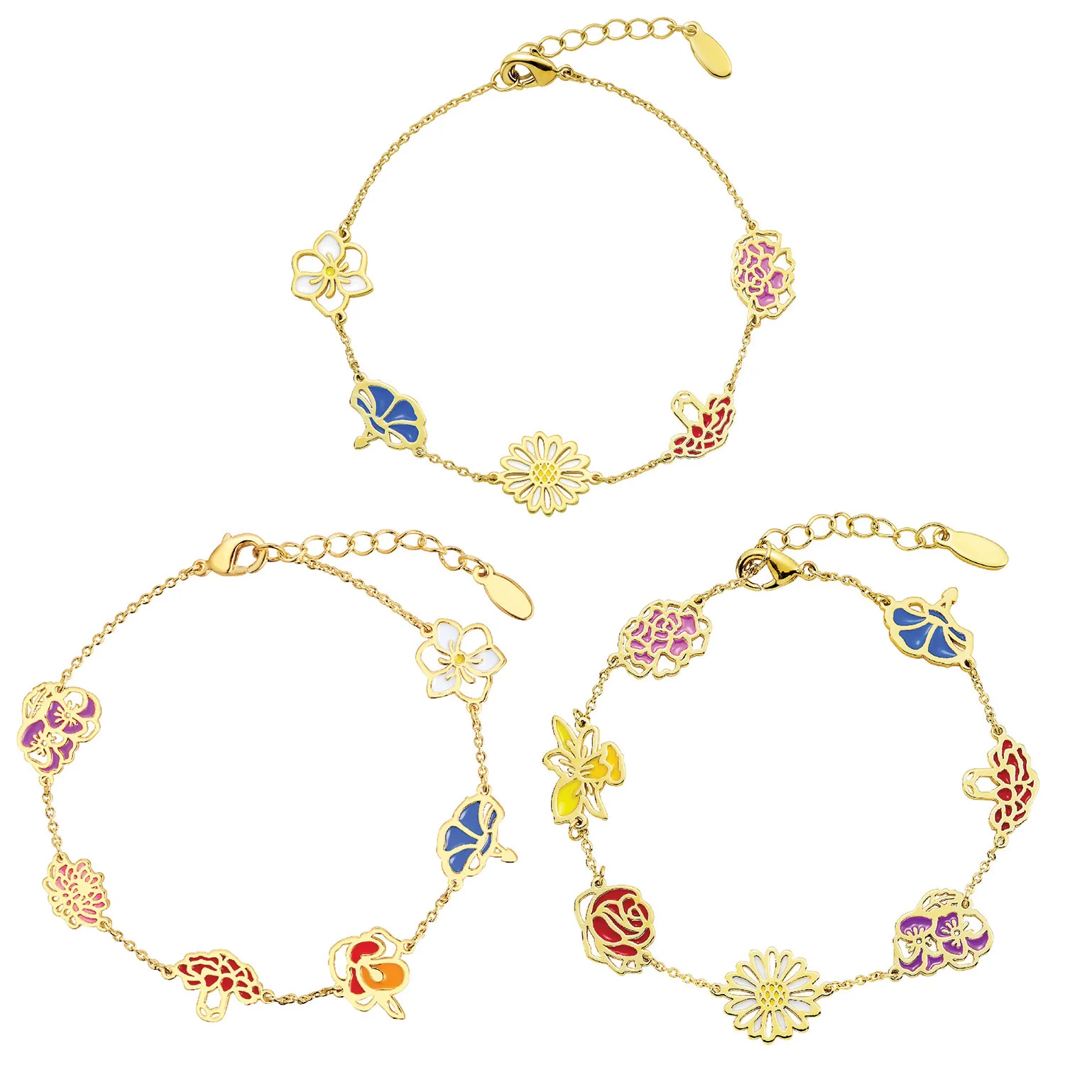 Silver Plated Enamel Birthmonth Flower Station Bracelet - Image 7