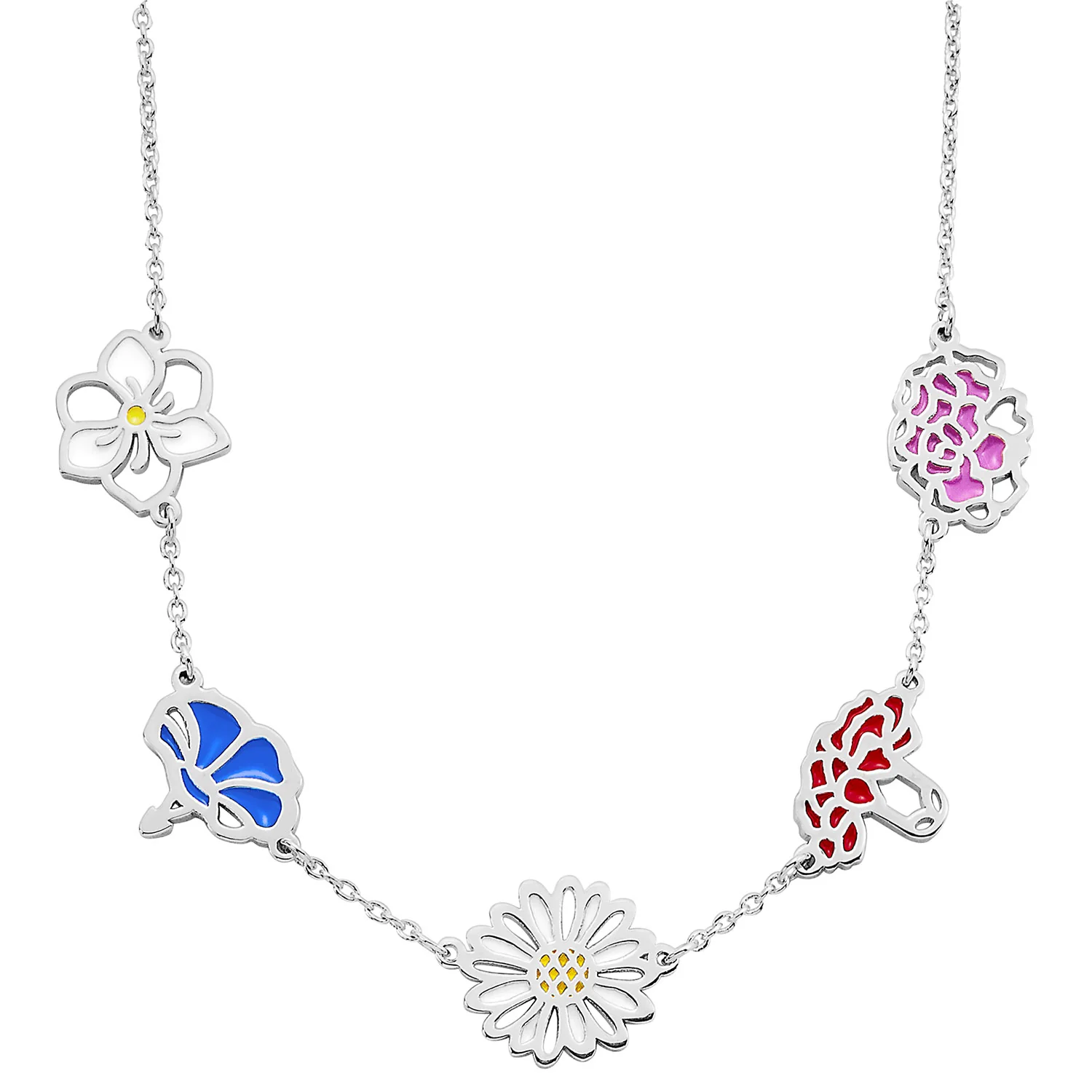 Silver Plated Enamel Birthmonth Flower Station Necklace - Image 3