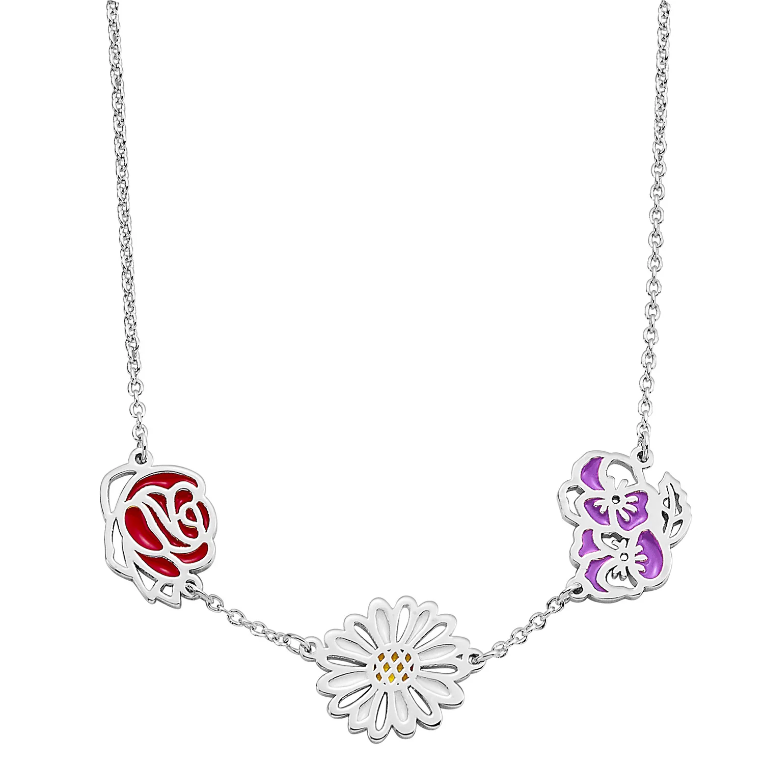 Silver Plated Enamel Birthmonth Flower Station Necklace - Image 4