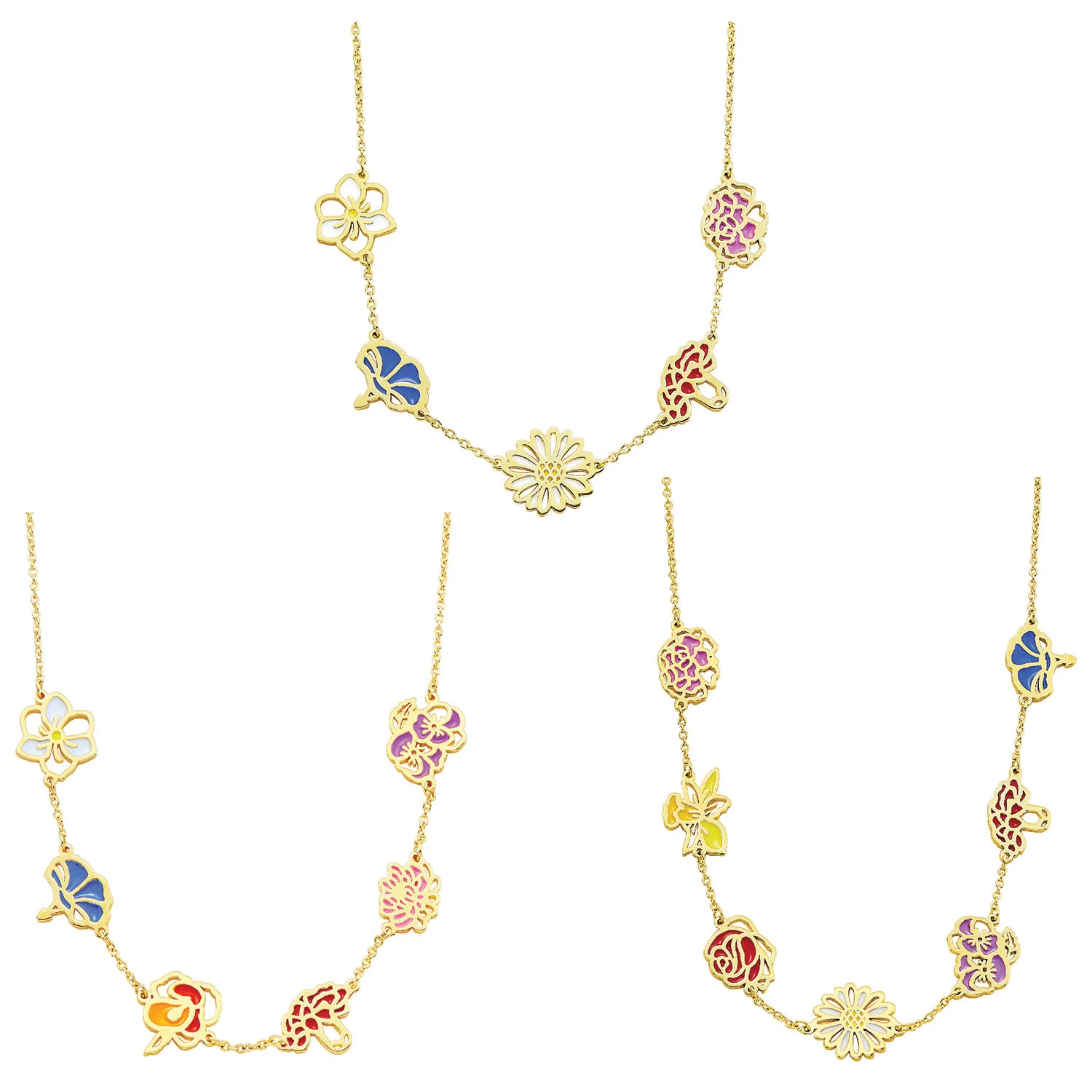 Silver Plated Enamel Birthmonth Flower Station Necklace - Image 7