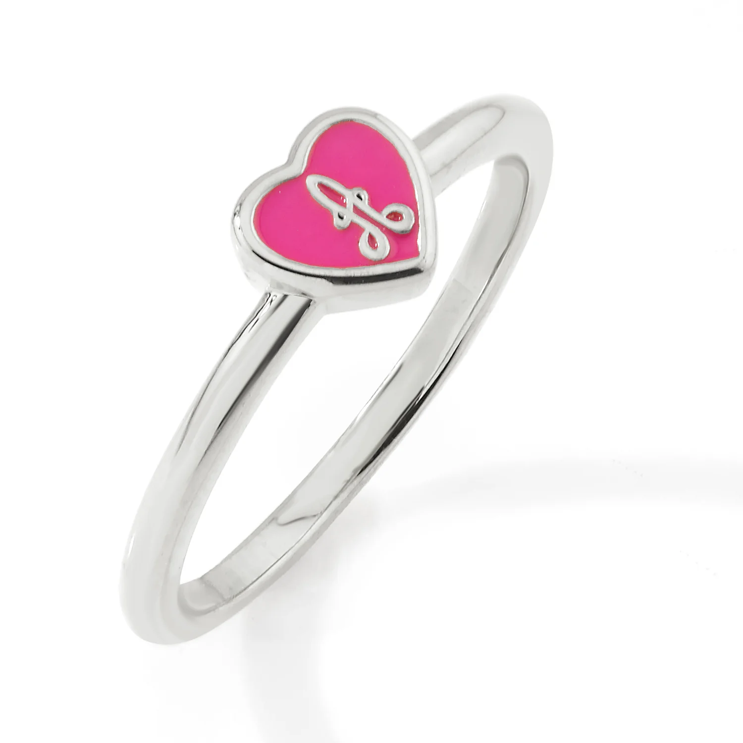Silver Plated Petite Enamel Heart and Script Initial Ring - Image 3