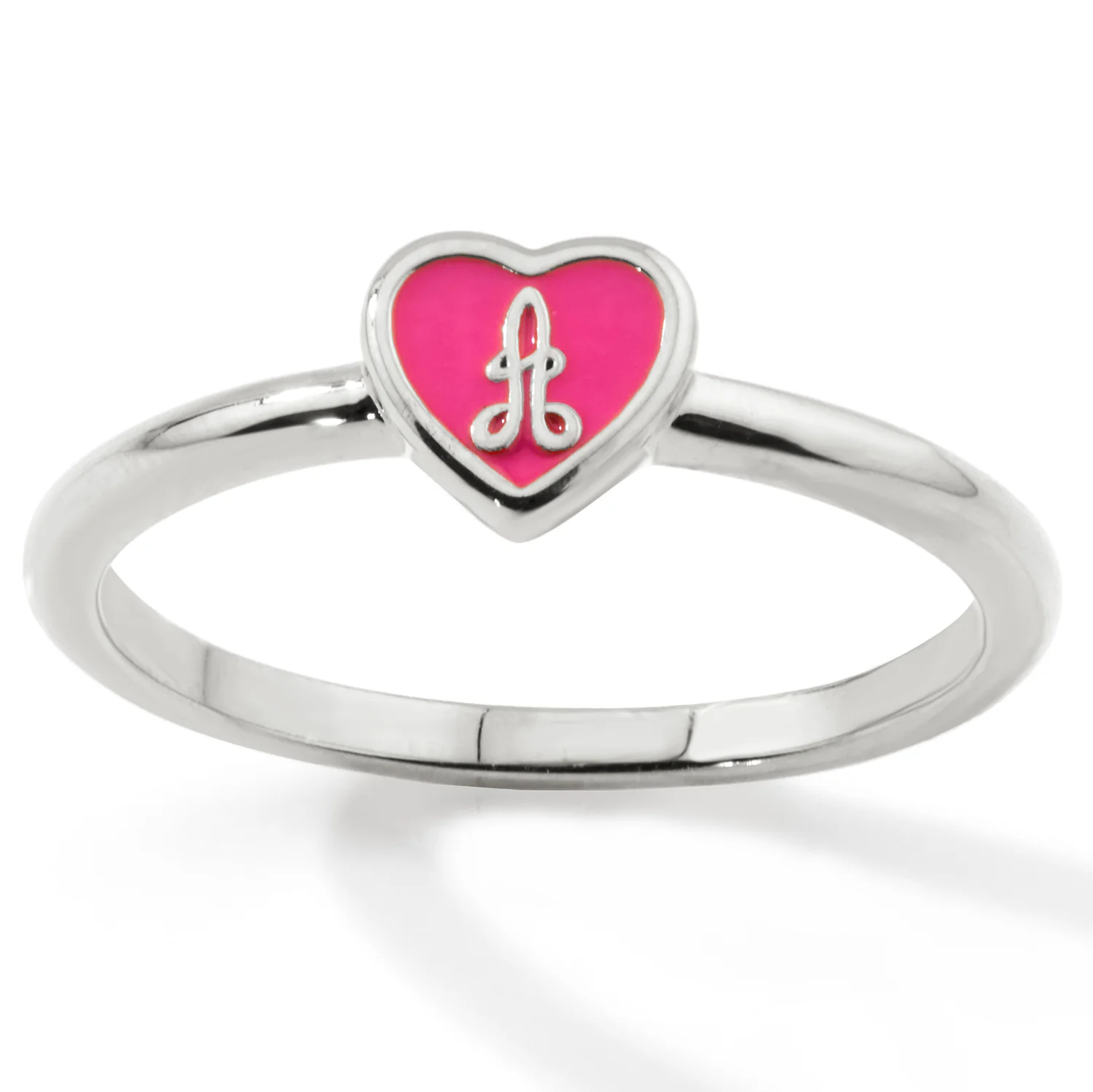 Silver Plated Petite Enamel Heart and Script Initial Ring - Image 4