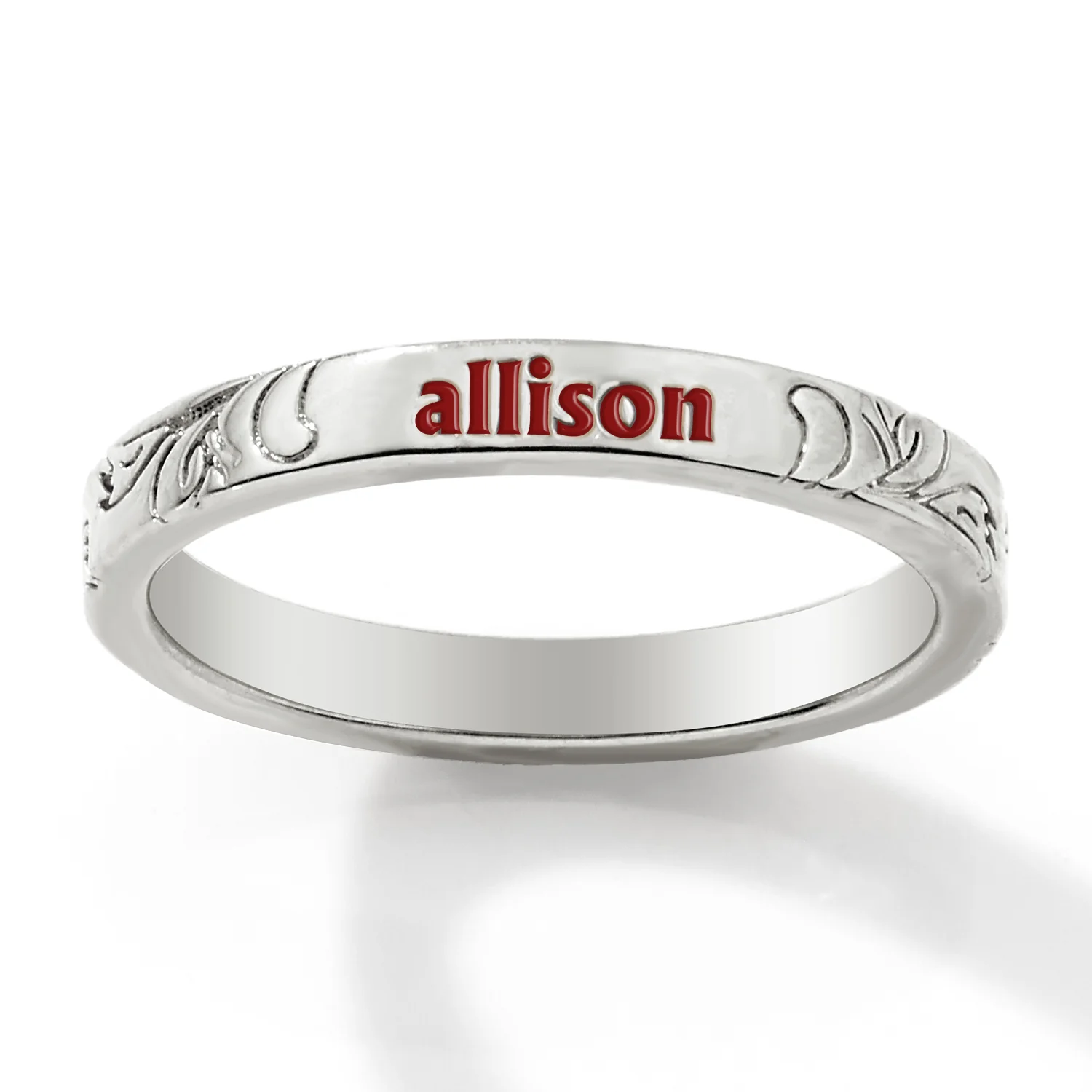 Silver Plated Enamel Name  Floral Filigree Band Ring