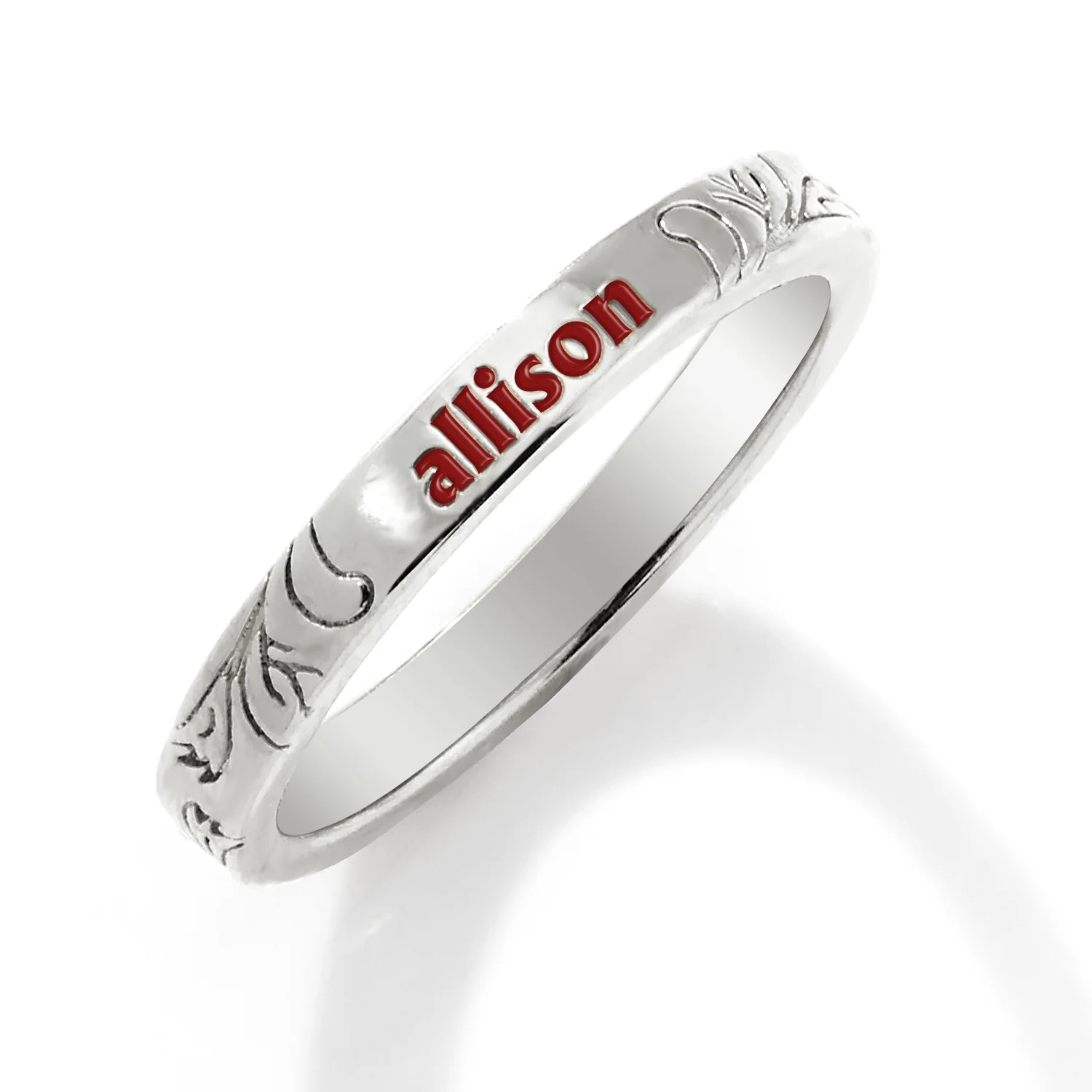 Silver Plated Enamel Name  Floral Filigree Band Ring - Image 6
