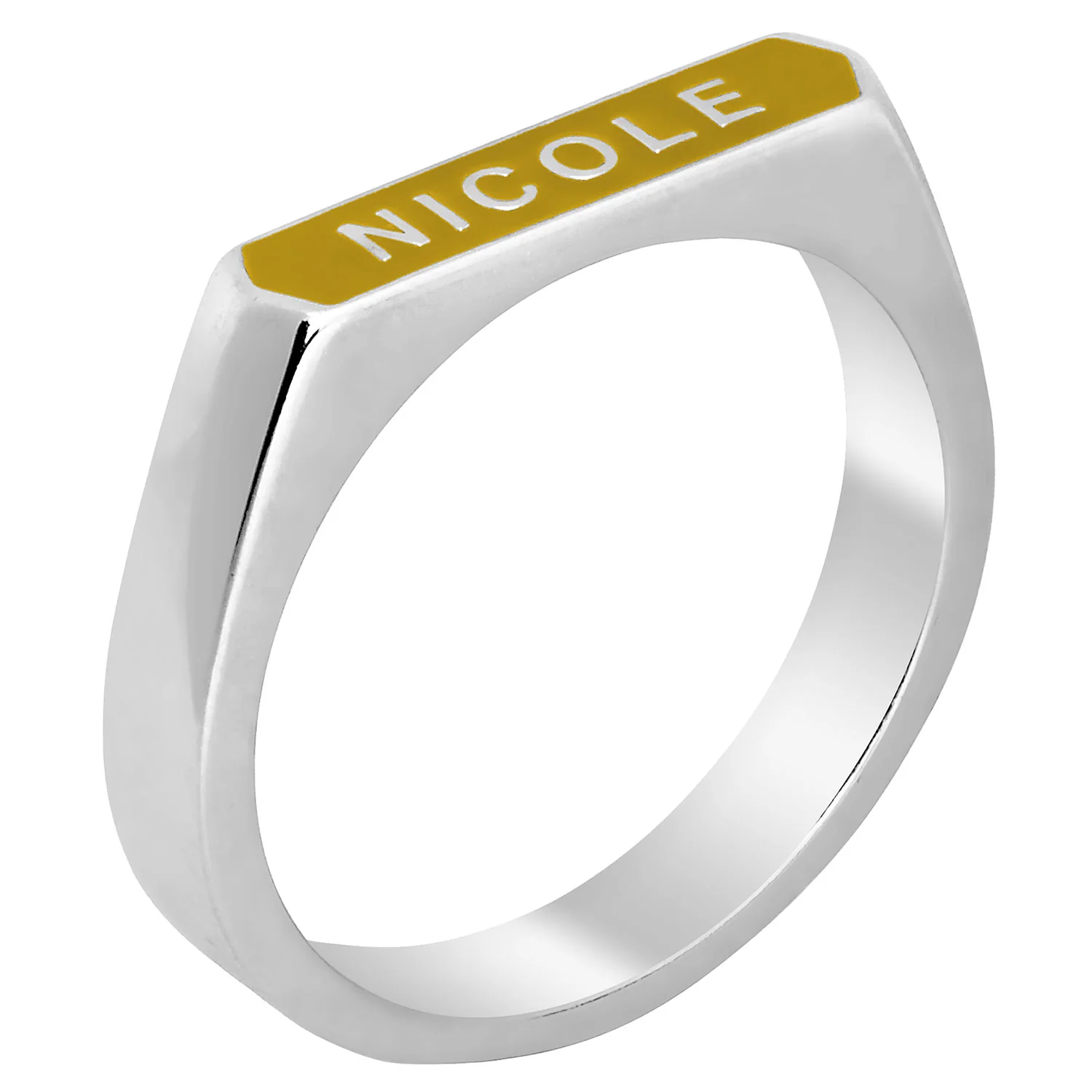 Silver Plated Enamel Name Rectangle Ring - New Fall Colors - Image 3