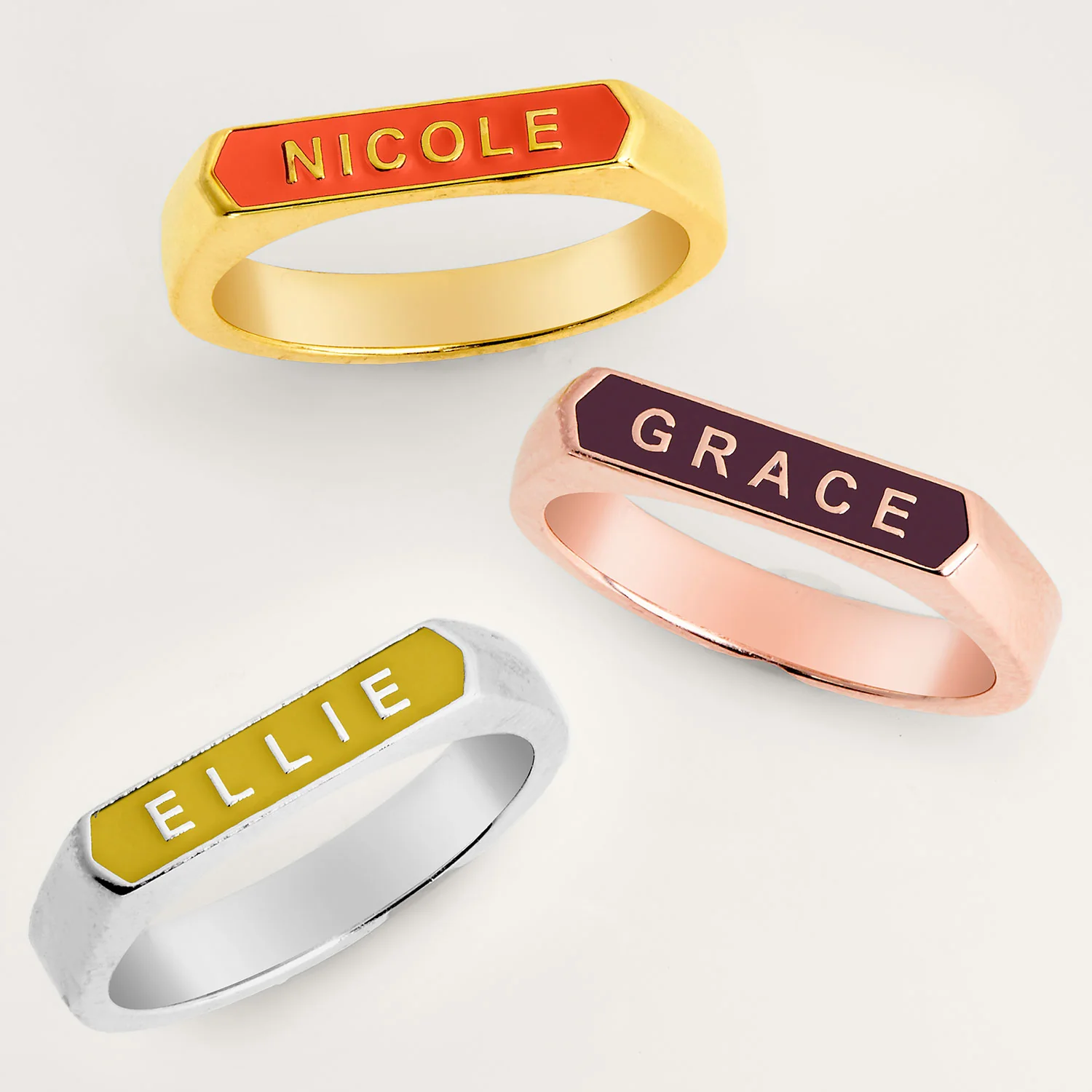 Silver Plated Enamel Name Rectangle Ring - New Fall Colors - Image 4